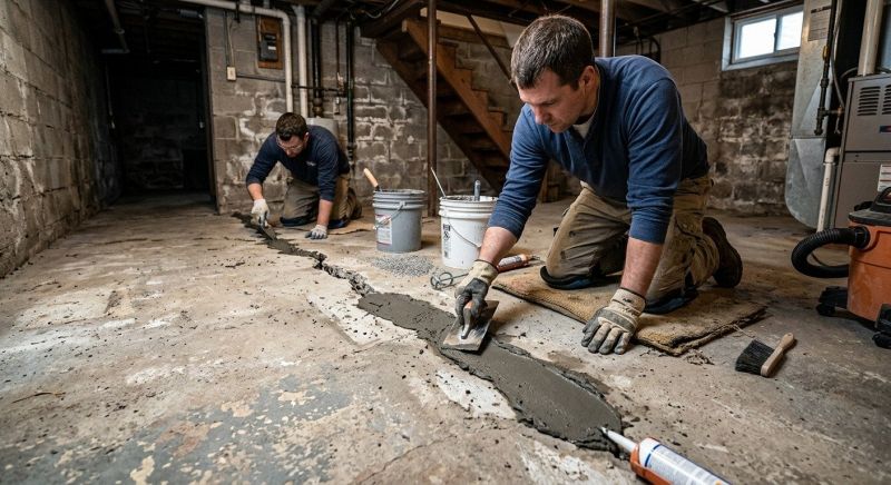 Cracked Basement Floor Repair in Oxford, MI